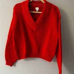 a new day Orange V-Neck Women's Sweater - Plush Ribbed Trim